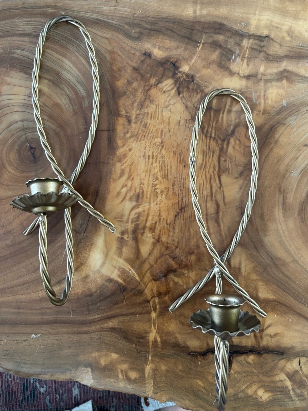 𝅺Set of 2 Homco Home Interiors Gold Twisted Rope Metal Wall Votive Sconces Vtg
